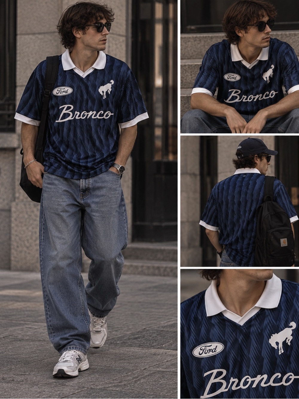 Ford Bronco Navy Boxy Soccer Jersey L/G Retro Racing Football Shirt